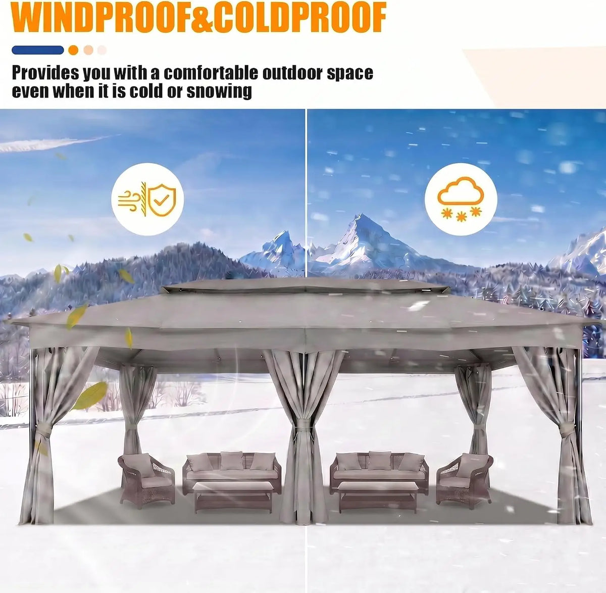 COBIZI Outdoor Gazebo with Curtains and Ventilated Double Roof Canopy