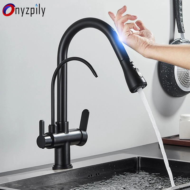 Onyzpily Touch Sensor Kitchen Faucet Pull Out Hot Cold Mixer