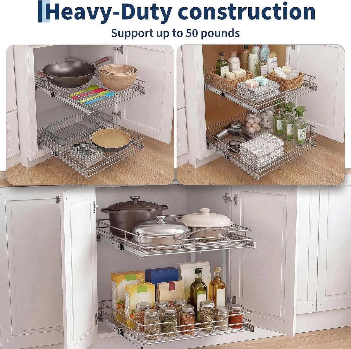 Tacleekii Pull Out Cabinet Organizer With Steel Storage Basket