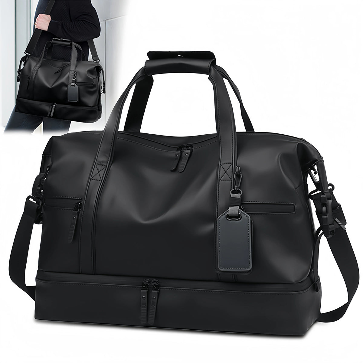 Lightweight Water Resistant Travel Duffel Bag With Shoe Compartment