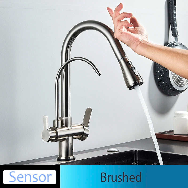Onyzpily Touch Sensor Kitchen Faucet Pull Out Hot Cold Mixer