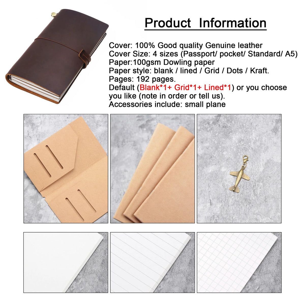 RAYSLIN Genuine Leather Refillable Custom Travel Diary Journal