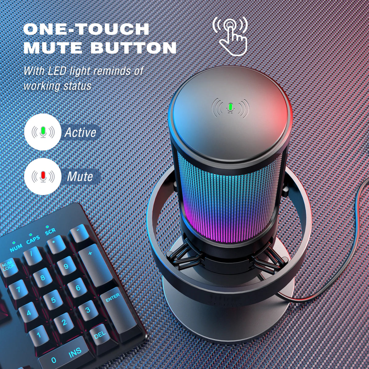 FIFINE USB Microphone RGB Touch Mute Headphone Output PC Streaming