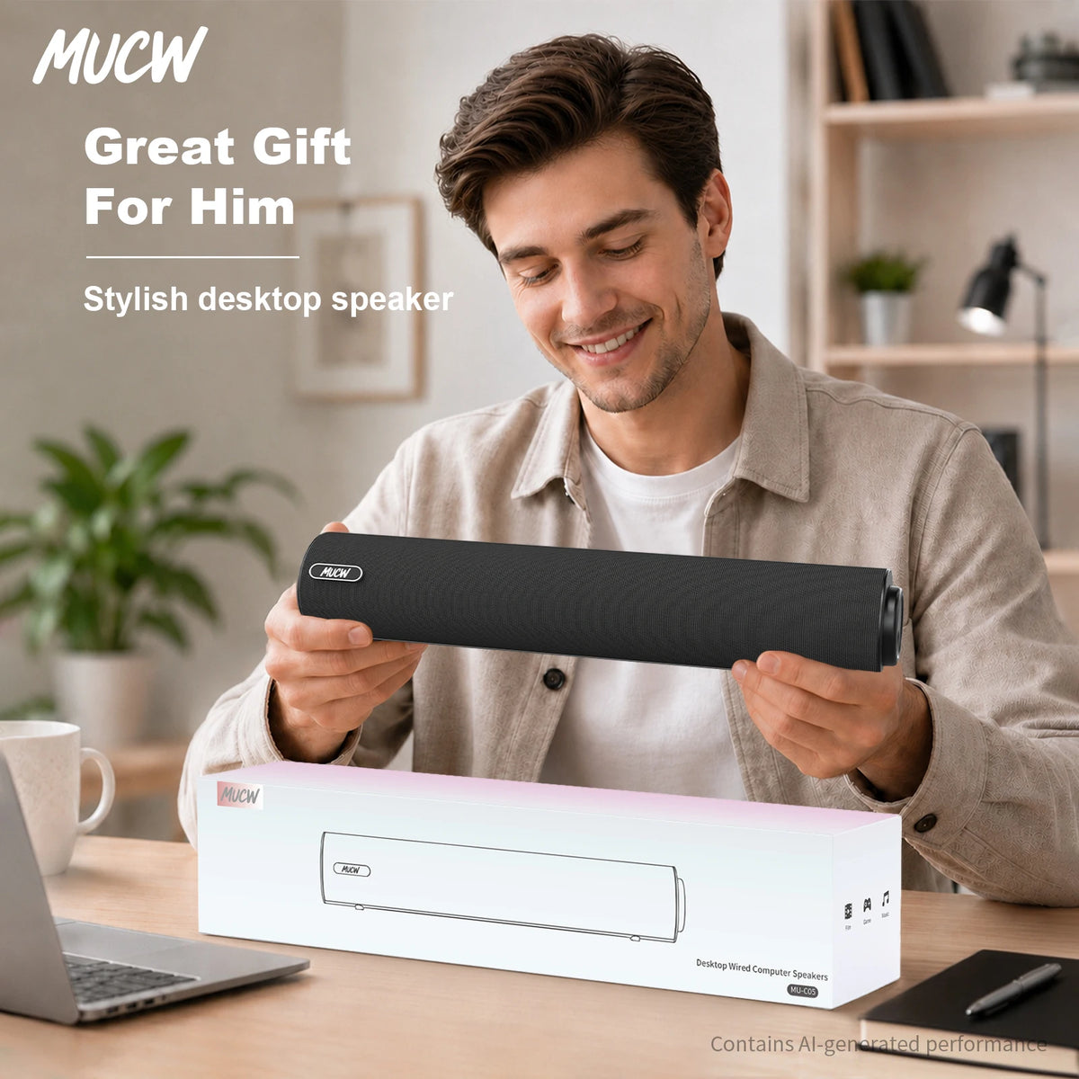 MUCW Wired Stereo Computer Soundbar With USB And AUX Input