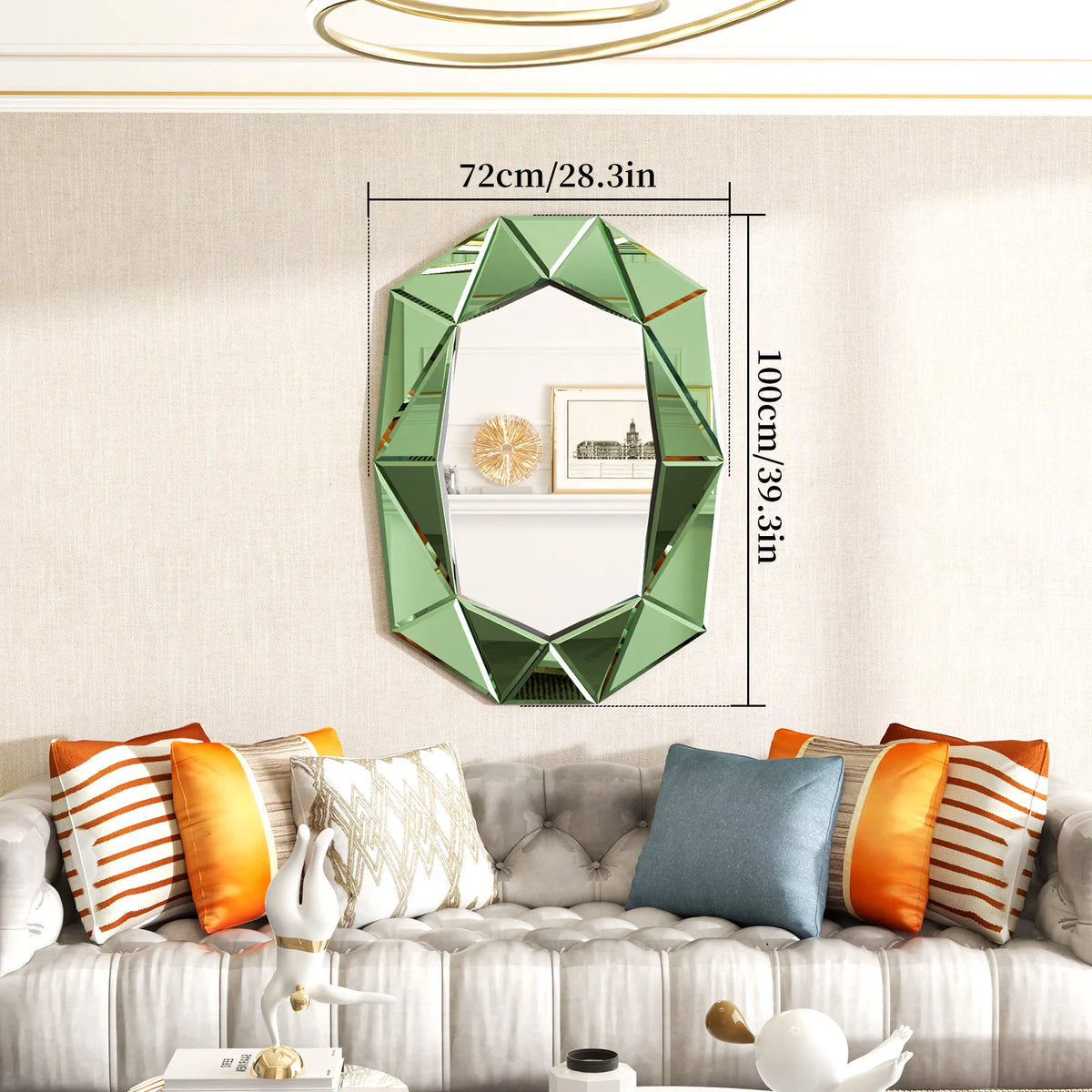 Wisfor Irregular Glass Wall Mirror With Beveled Diamond Edge Accents