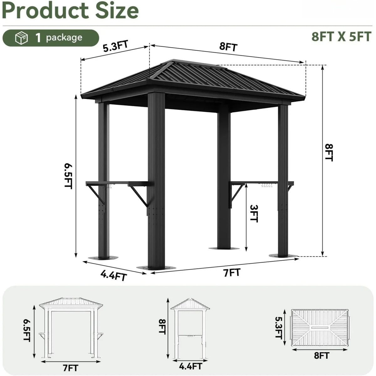 Nordivale Hardtop Gazebo With Galvanized Steel Roof For Outdoor Grilling