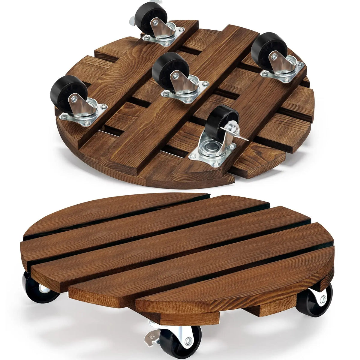Wooden Rolling Plant Caddy with Lockable Wheels for Indoor Outdoor use
