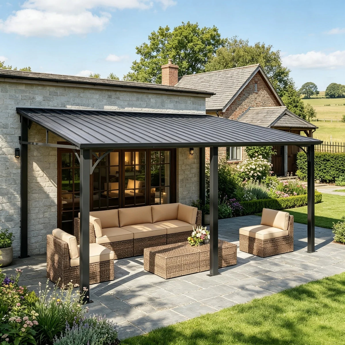 Nordivale Wall Mounted Pergola Gazebo With Galvanized Steel Roof