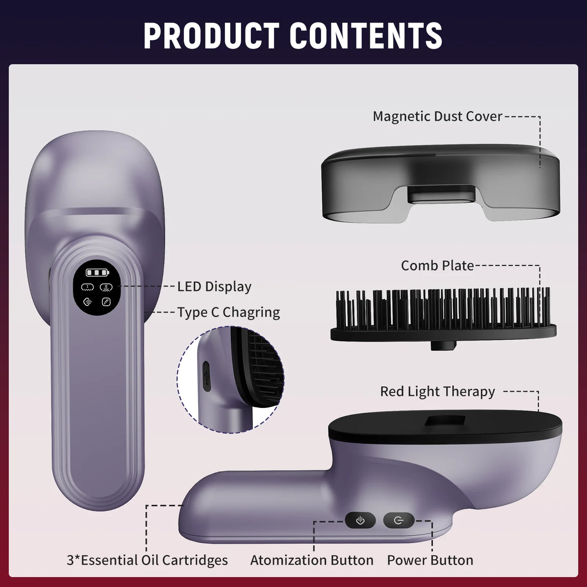Jitesy Red Light Scalp Massager Comb Essential Oil Atomizer