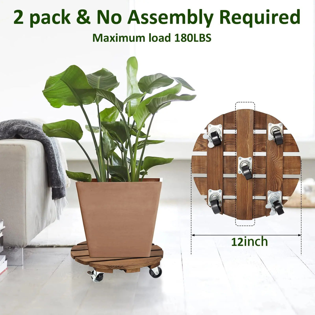 Wooden Rolling Plant Caddy with Lockable Wheels for Indoor Outdoor use