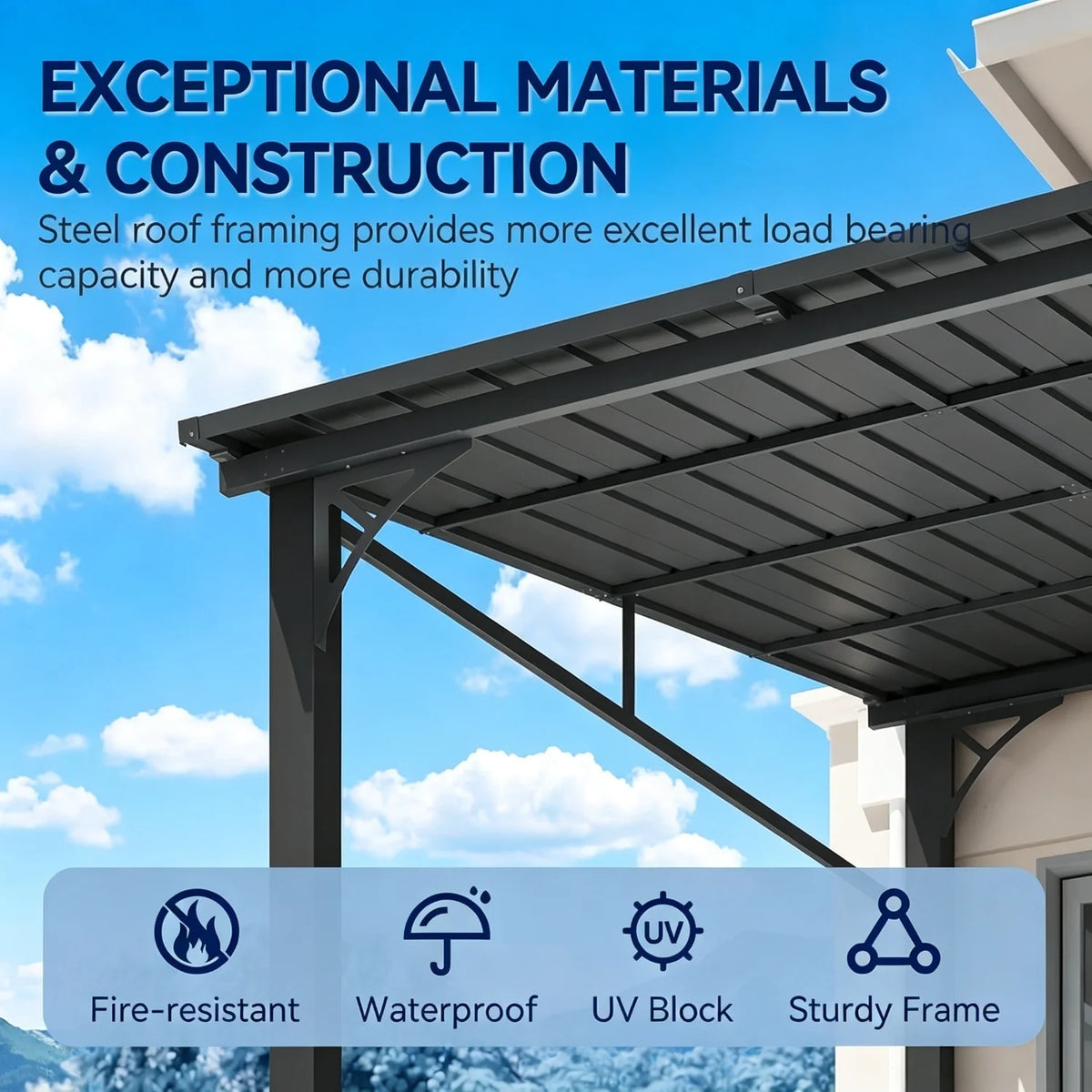 Nordivale Wall Mounted Pergola Gazebo With Galvanized Steel Roof