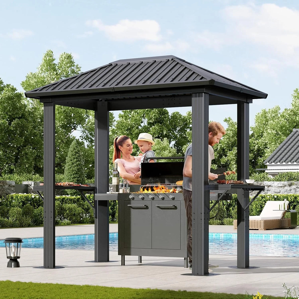 Nordivale Hardtop Gazebo With Galvanized Steel Roof For Outdoor Grilling