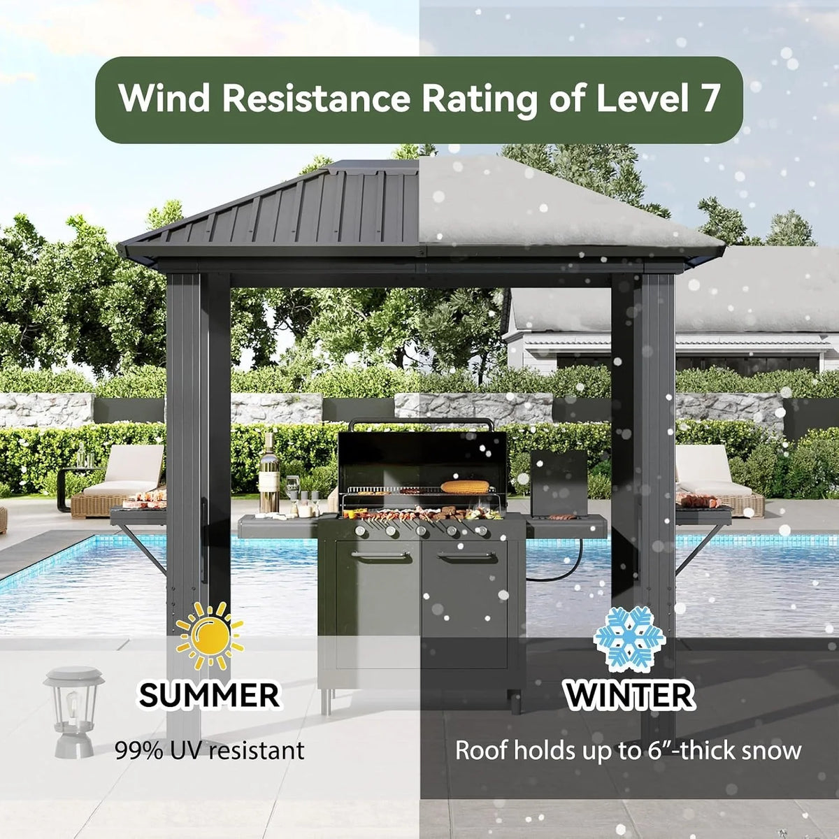 Nordivale Hardtop Gazebo With Galvanized Steel Roof For Outdoor Grilling