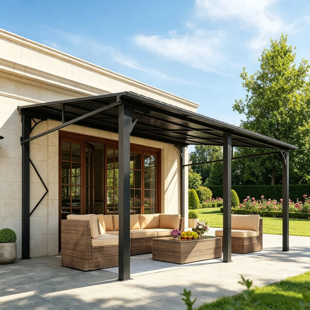 Nordivale Wall Mounted Pergola Gazebo With Galvanized Steel Roof