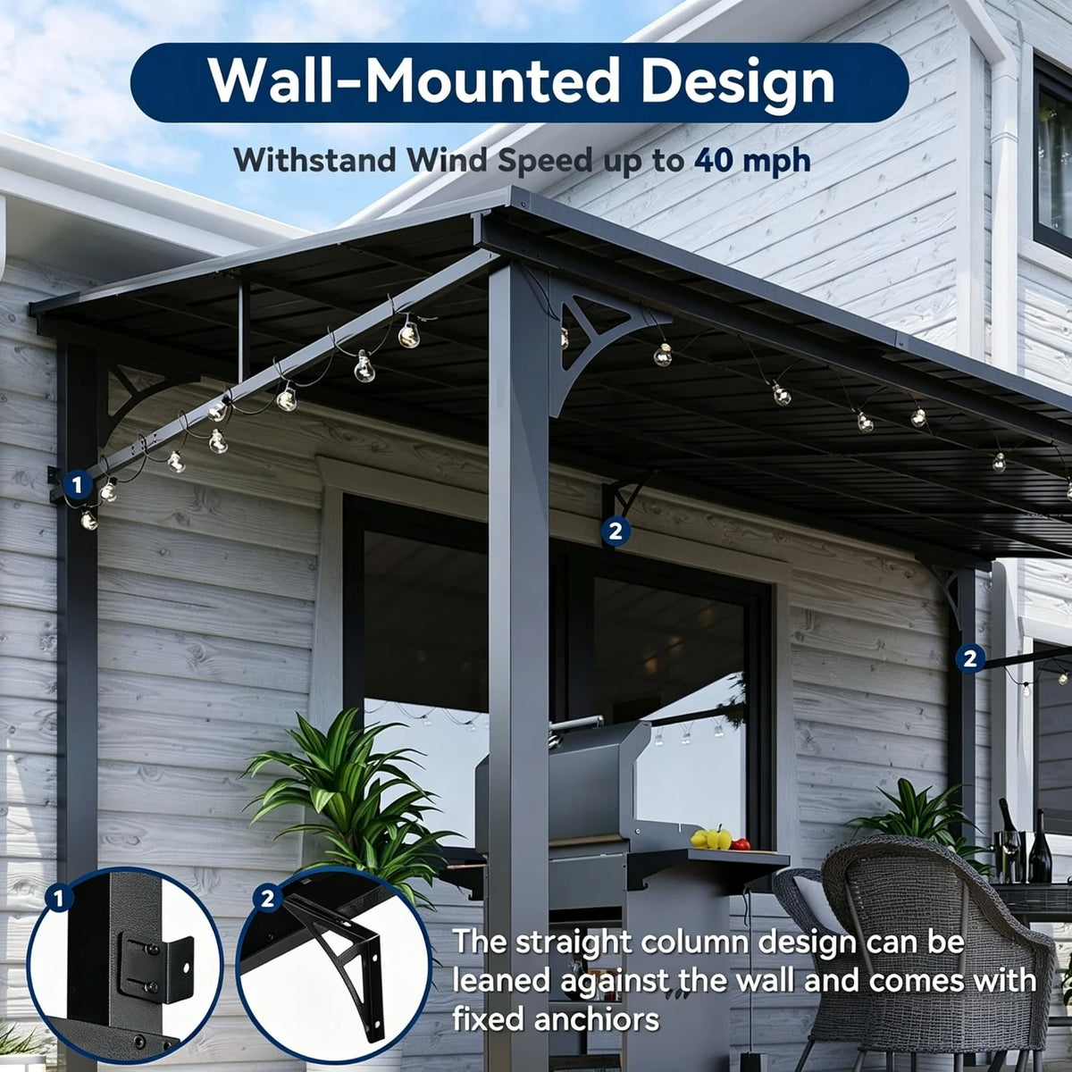 Nordivale Wall Mounted Pergola Gazebo With Galvanized Steel Roof