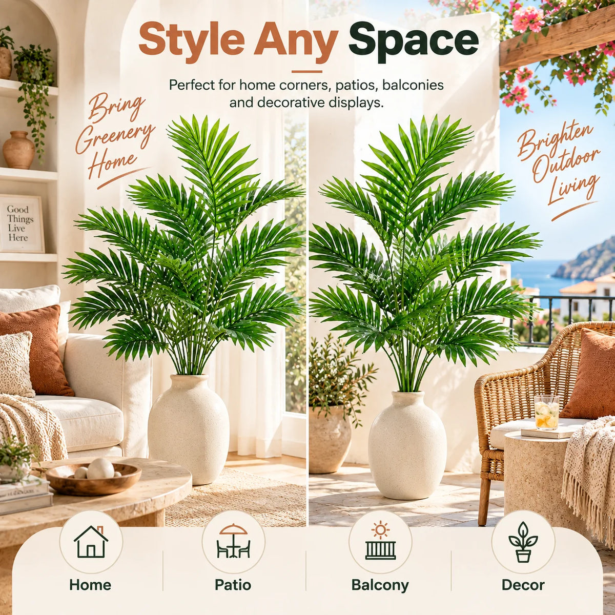 ZNLYRION Artificial Palm Fronds UV Resistant Faux Tropical Plant Decor