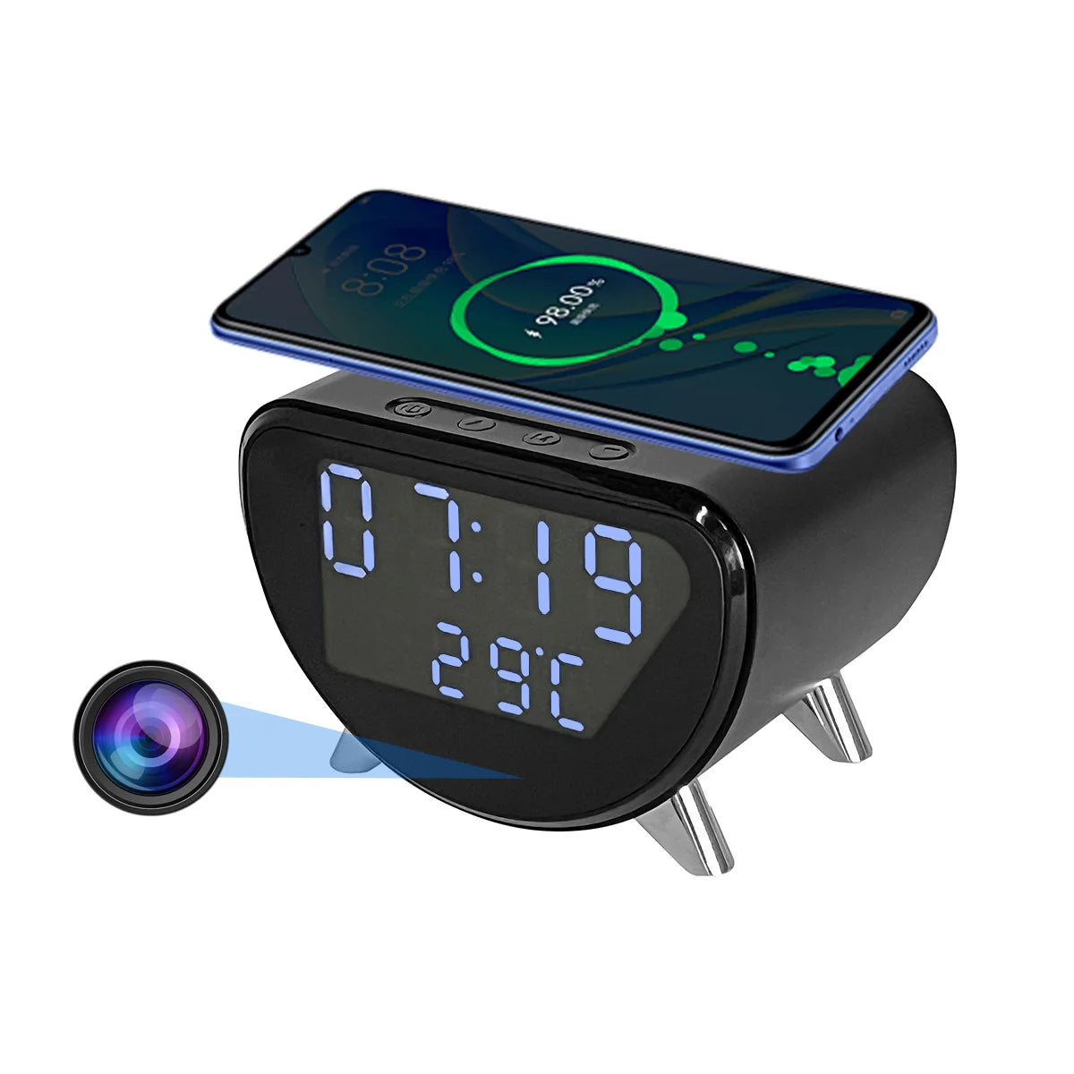 Ouvis 4K WiFi Clock Camera With Motion Detection Wireless Charging