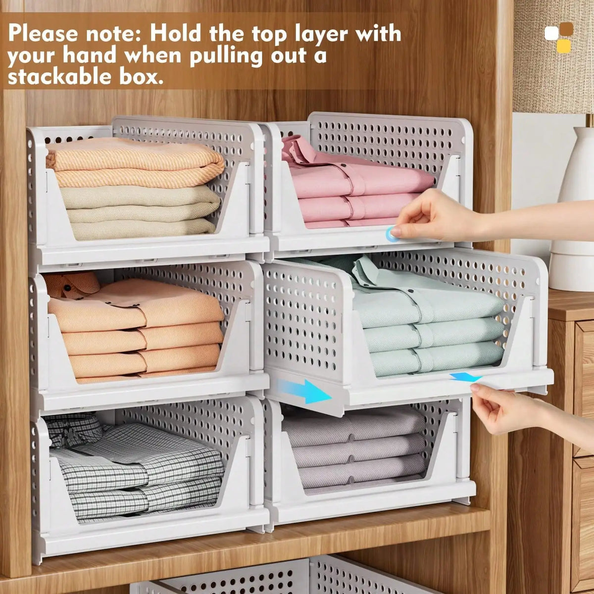 Stackable Foldable Closet Storage Baskets With Sliding Drawer Design