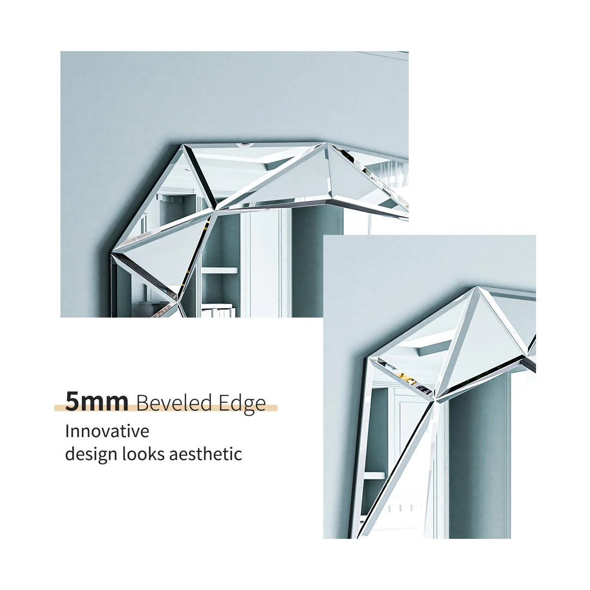 Wisfor Irregular Glass Wall Mirror With Beveled Diamond Edge Accents