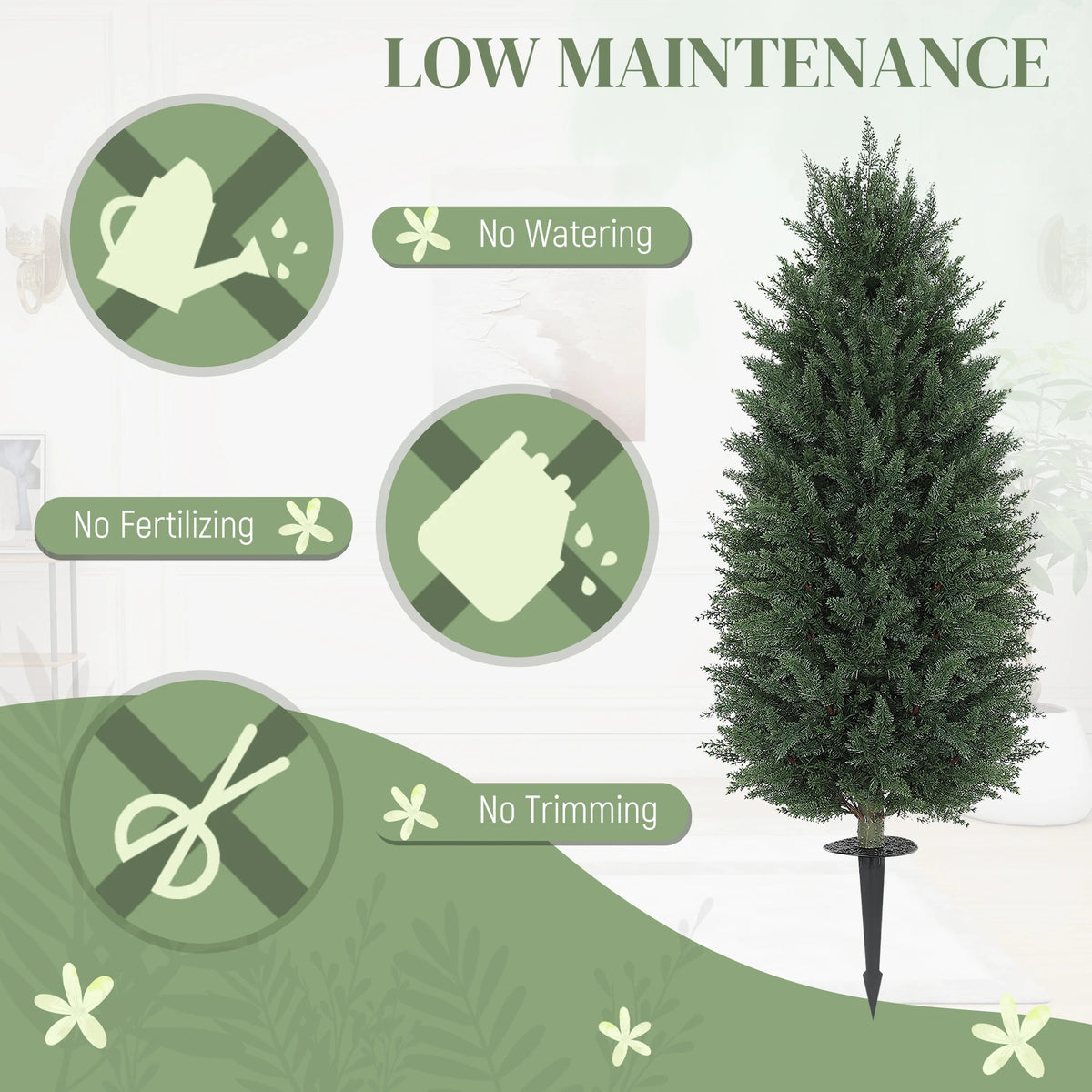 HOMCOM Artificial Cedar Topiary Trees for Indoor Outdoor Decor
