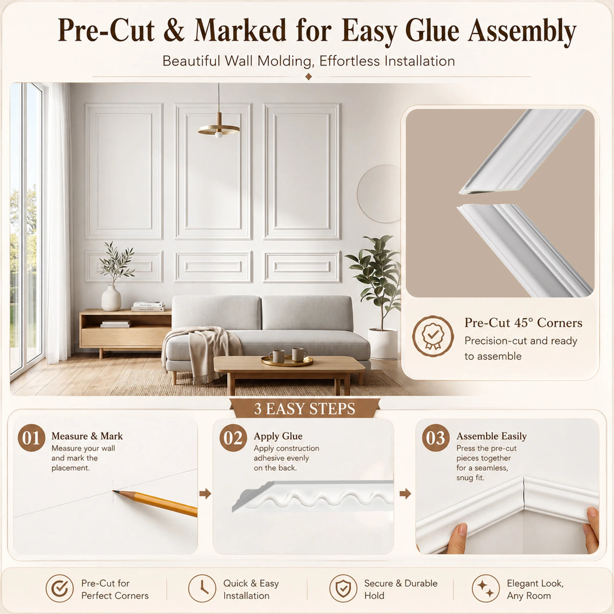 Peel And Stick Double Frame Wainscoting Wall Molding Kit