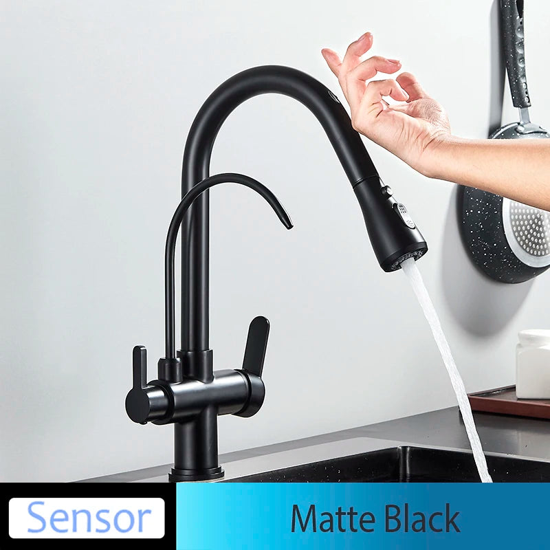 Onyzpily Touch Sensor Kitchen Faucet Pull Out Hot Cold Mixer