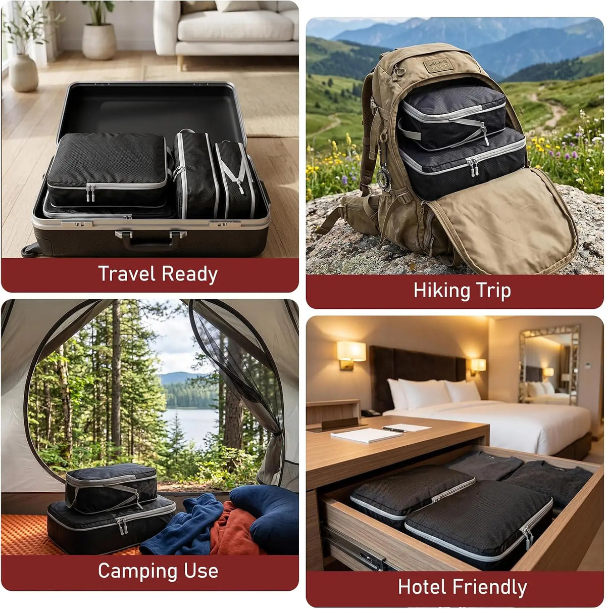 Waterproof Travel Compression Packing Cubes Set For Luggage Organization