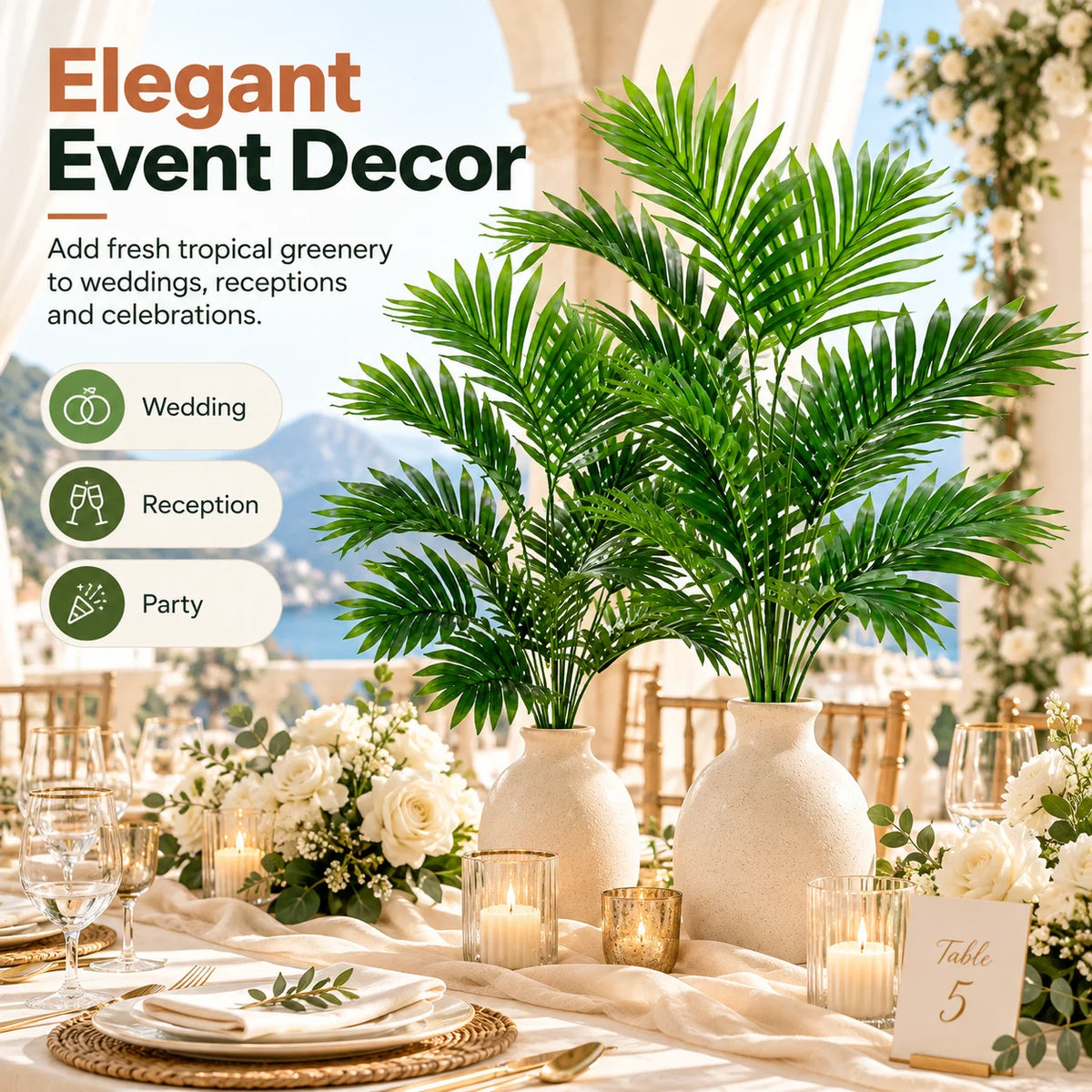 ZNLYRION Artificial Palm Fronds UV Resistant Faux Tropical Plant Decor