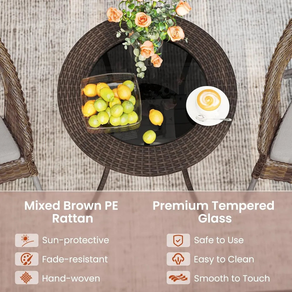 Tangkula Wicker Patio Table With Glass Top And Storage Shelf