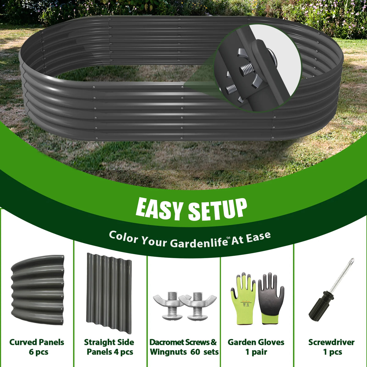 Tramull Galvanized Raised Garden Bed Planter for Vegetables and Flowers