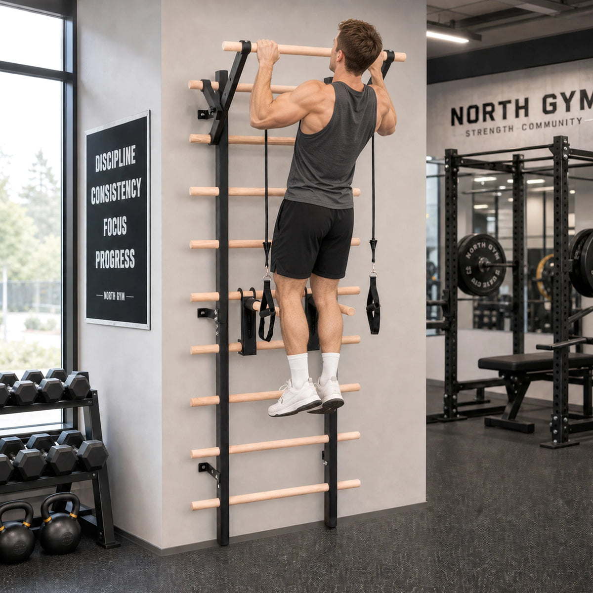 Wall Mounted Swedish Ladder With Pull Up And Dip Station