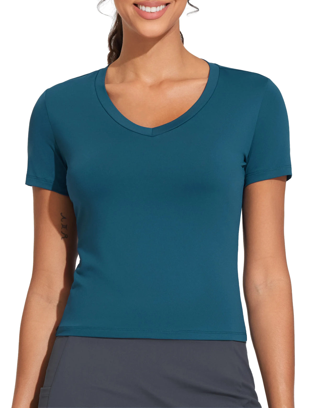 The Gym People Women's V-Neck Crop Slim Fit Yoga Tee