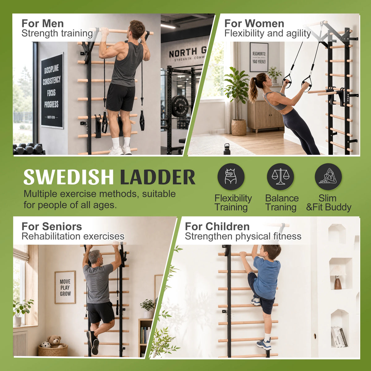 Wall Mounted Swedish Ladder With Pull Up And Dip Station