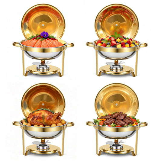 Round Stainless Steel Chafing Dish Buffet Set With Glass Lids