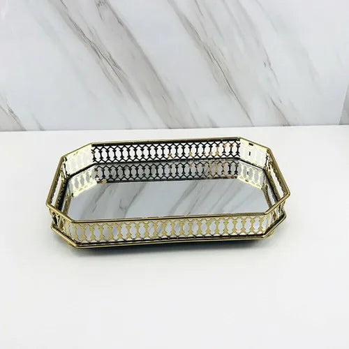 Vintage Glass Top Metal Vanity Tray for Makeup Jewelry Storage