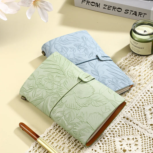 Embossed Floral Travel Journal With Elastic Strap And Lined Pages