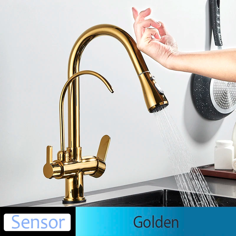 Onyzpily Touch Sensor Kitchen Faucet Pull Out Hot Cold Mixer