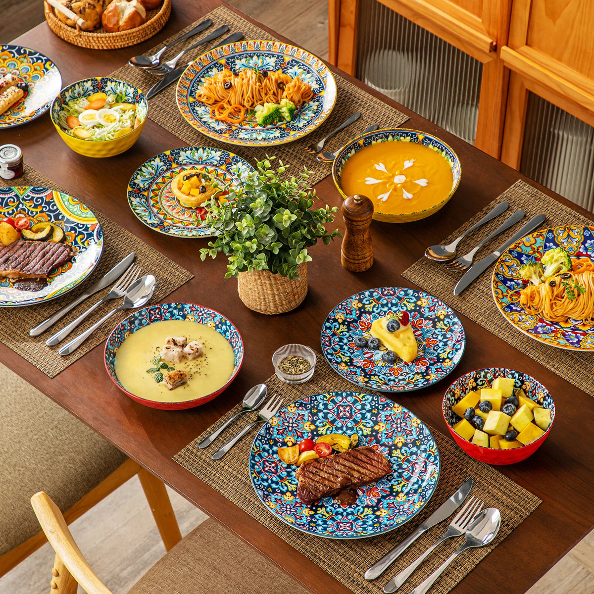 MALACASA Ceramic Dinnerware Set With Bohemian Tableware Design