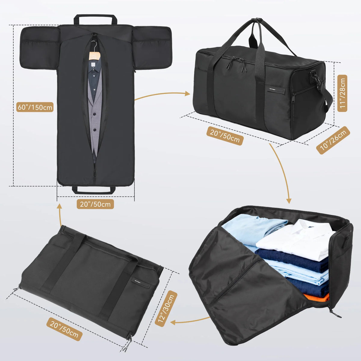 Nylon Travel Garment Bag With Shoulder Strap And Hanging Suit