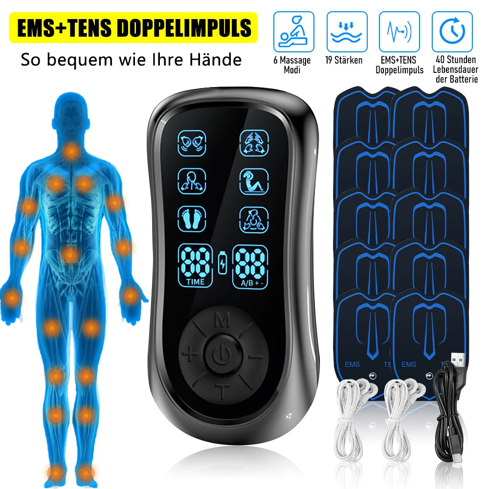 Rechargeable Dual Channel Tens Ems Muscle Stimulator With 10 Pads