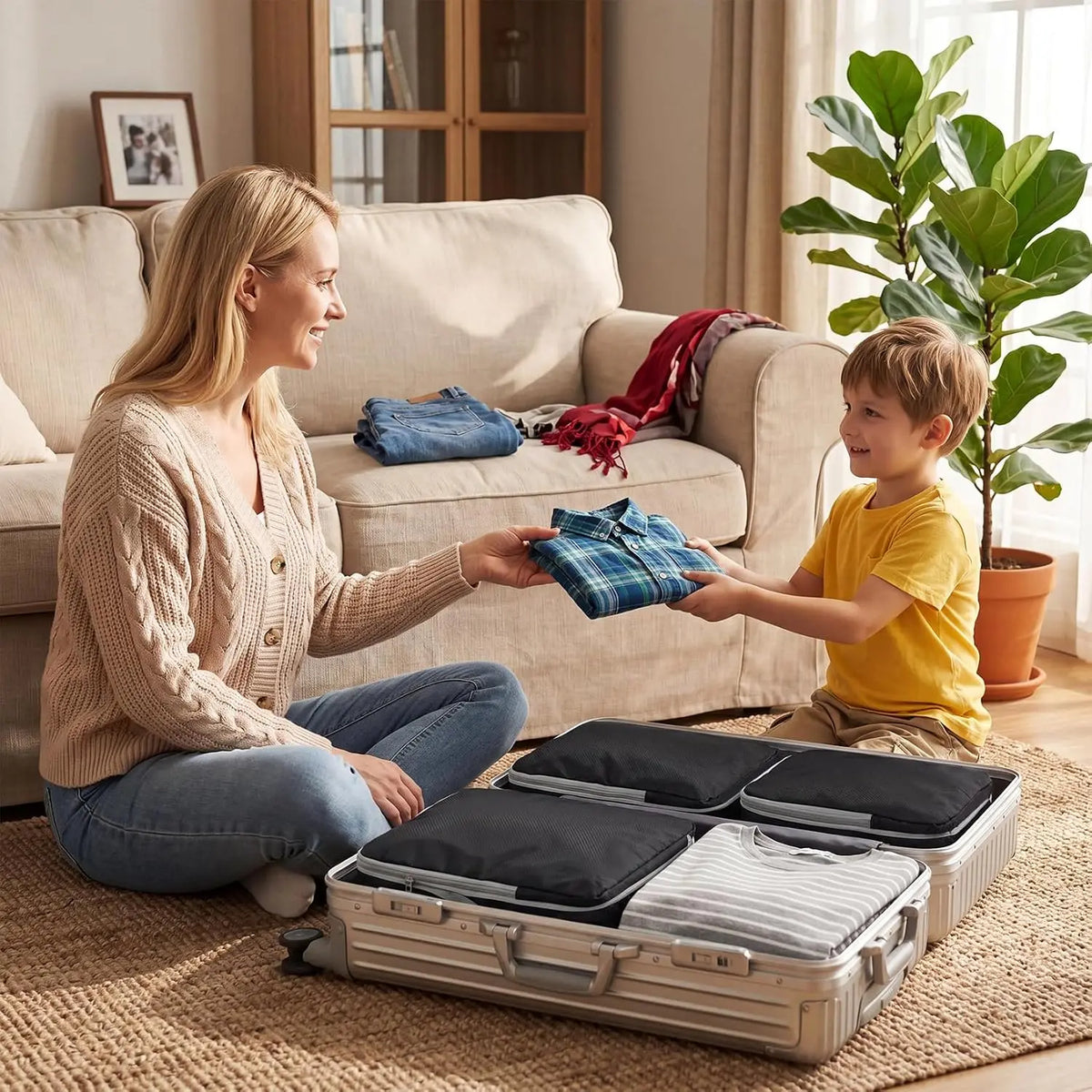 Waterproof Travel Compression Packing Cubes Set For Luggage Organization