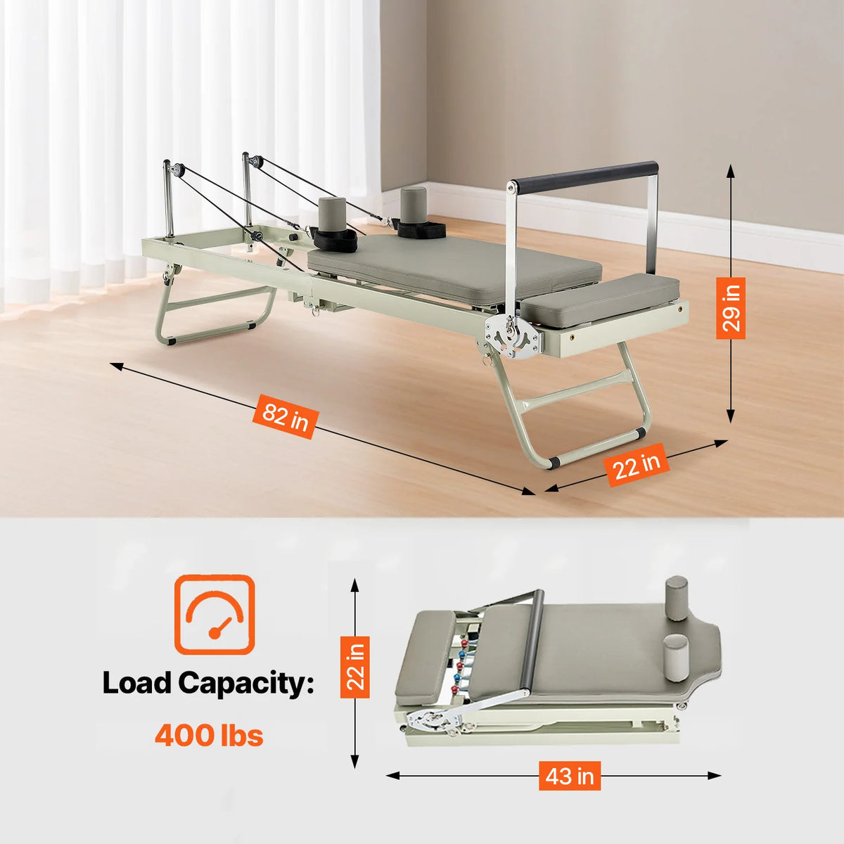 Foldable Pilates Reformer Machine With Dual Spring And Cord Resistance