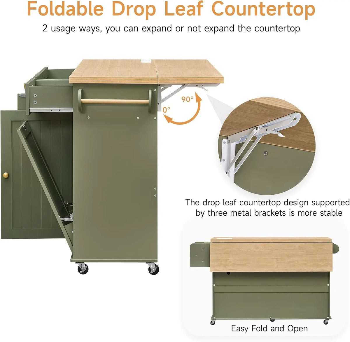 ONBRILL Rolling Kitchen Island Cart With Storage And Power Station