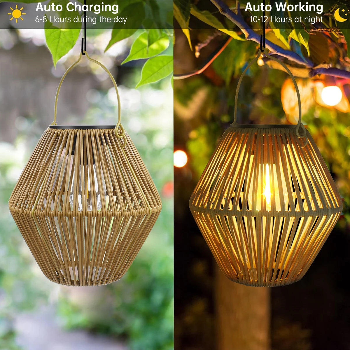 AMARYLLIS Solar Bamboo Lantern Waterproof Hanging LED Garden Light