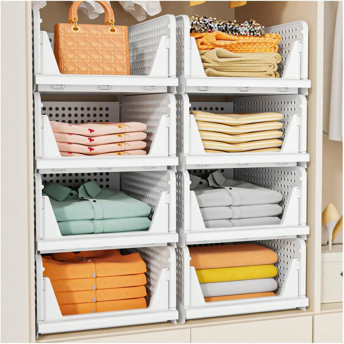 Stackable Foldable Closet Storage Baskets With Sliding Drawer Design