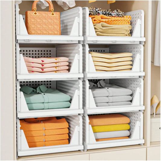 Stackable Foldable Closet Storage Baskets With Sliding Drawer Design