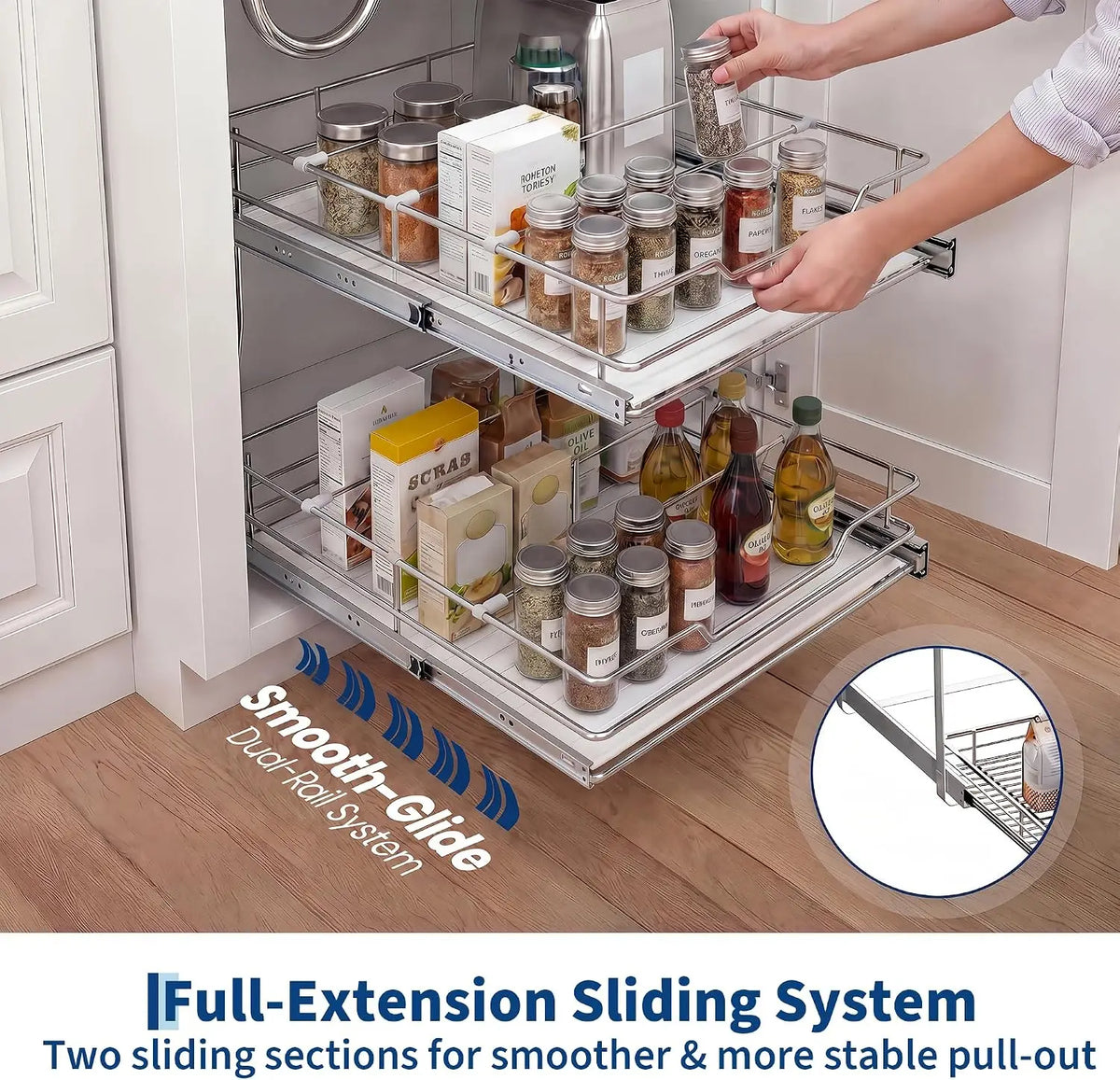 Tacleekii Pull Out Cabinet Organizer With Steel Storage Basket