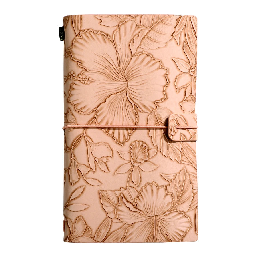 Embossed Floral Travel Journal With Elastic Strap And Lined Pages
