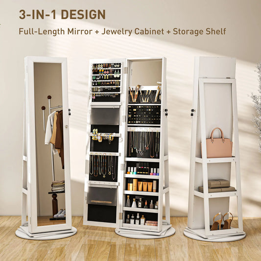 HOMCOM Swivel Jewelry Armoire With Lock And Full Length Mirror