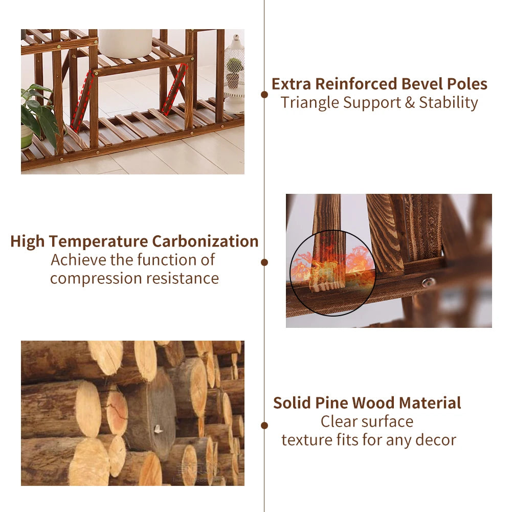 Wood Plant Stand Display Shelf for Indoor Outdoor Gardens